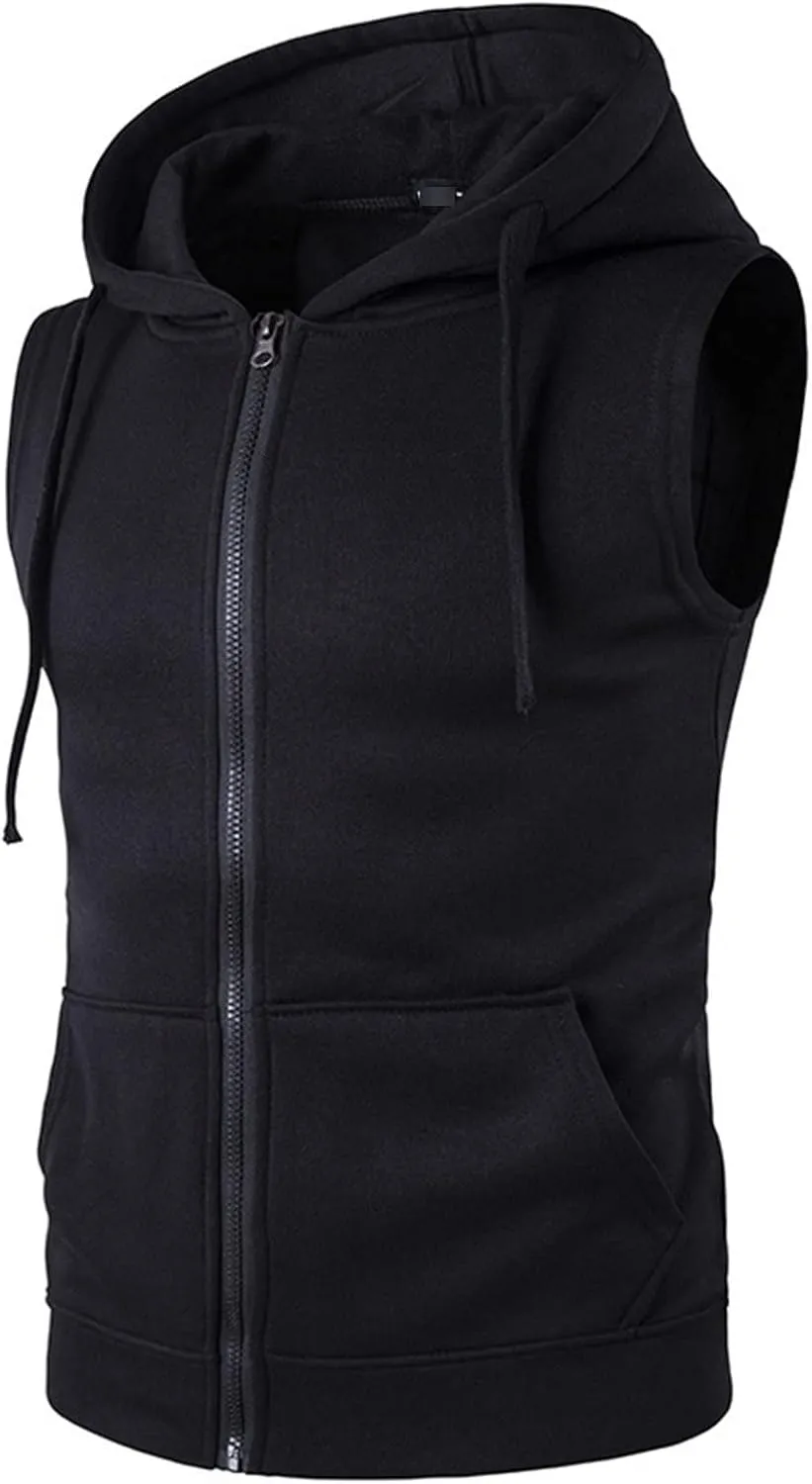Maiyifu-GJ Men Zip Up Hoodie Tank Tops Slim Fit Sleeveless Workout Hooded Vests Casual Lightweight Bodybuilding Gym Hoodies
