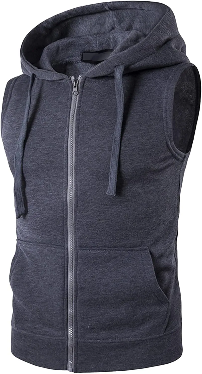 Maiyifu-GJ Men Zip Up Hoodie Tank Tops Slim Fit Sleeveless Workout Hooded Vests Casual Lightweight Bodybuilding Gym Hoodies
