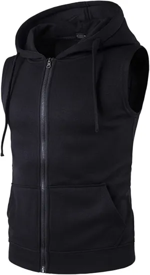 Maiyifu-GJ Men Zip Up Hoodie Tank Tops Slim Fit Sleeveless Workout Hooded Vests Casual Lightweight Bodybuilding Gym Hoodies