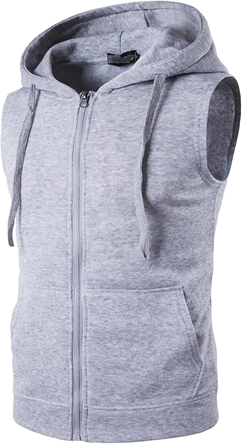 Maiyifu-GJ Men Zip Up Hoodie Tank Tops Slim Fit Sleeveless Workout Hooded Vests Casual Lightweight Bodybuilding Gym Hoodies