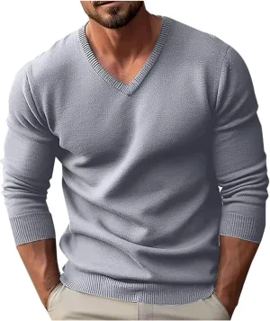 Men V Neck Sweater Long Sleeve Slim Fit Casual Pullover Tops Lightweight Comfy Knitted Dress Sweaters Fashion Clothes