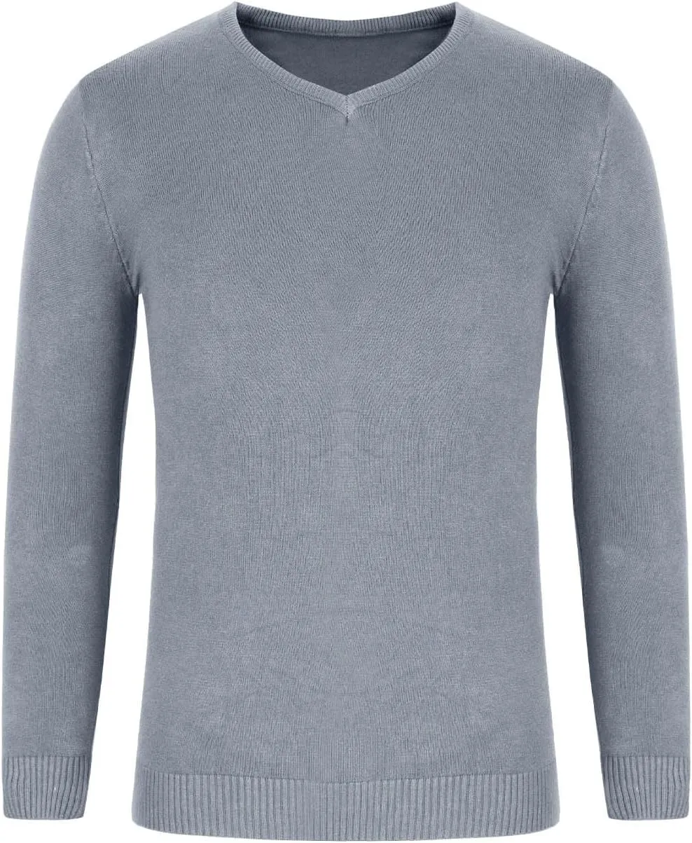 Men V Neck Sweater Long Sleeve Slim Fit Casual Pullover Tops Lightweight Comfy Knitted Dress Sweaters Fashion Clothes