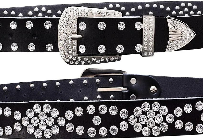 Men Women Rhinestone Belt Western Cowboy Cowgirl Leather Belts Unisex Cow Skin Waist Strap Belt
