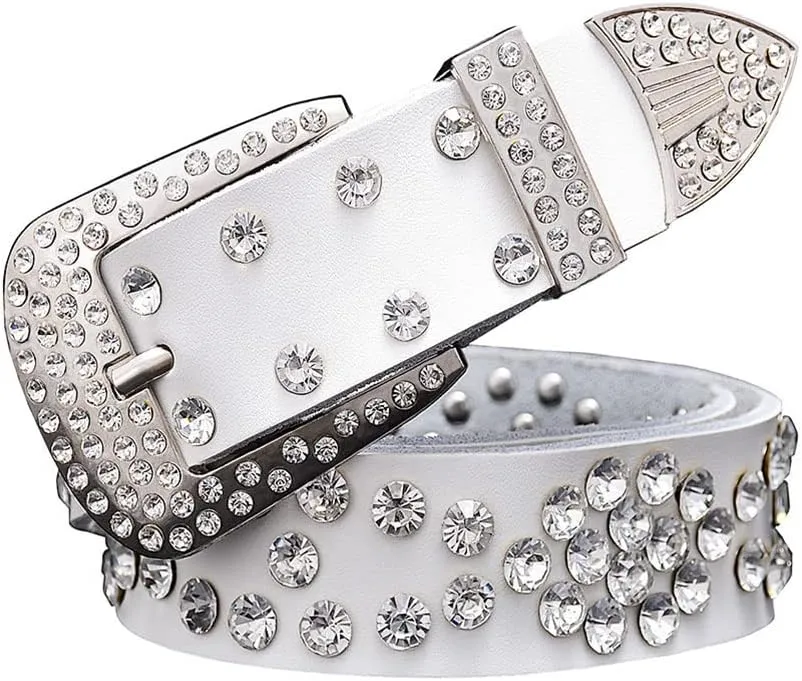 Men Women Rhinestone Belt Western Cowboy Cowgirl Leather Belts Unisex Cow Skin Waist Strap Belt