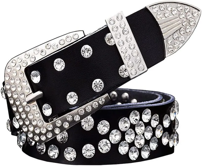 Men Women Rhinestone Belt Western Cowboy Cowgirl Leather Belts Unisex Cow Skin Waist Strap Belt