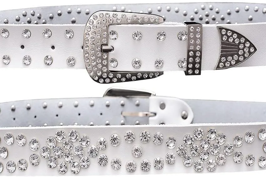 Men Women Rhinestone Belt Western Cowboy Cowgirl Leather Belts Unisex Cow Skin Waist Strap Belt