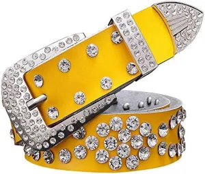Men Women Rhinestone Belt Western Cowboy Cowgirl Leather Belts Unisex Cow Skin Waist Strap Belt