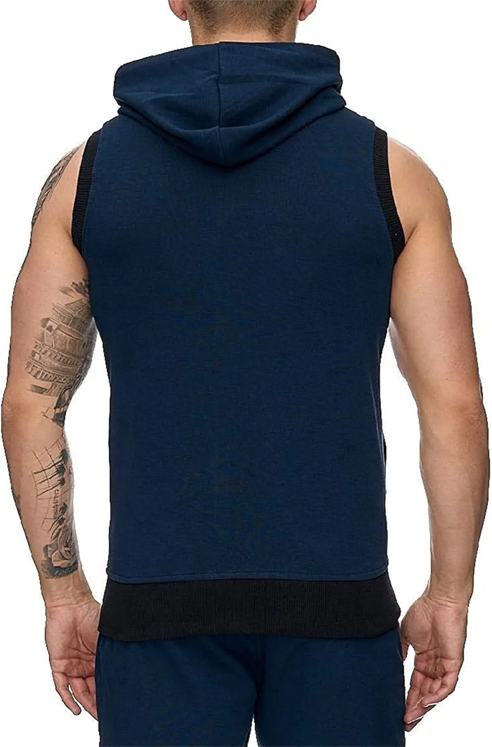 Men Zip Up Workout Tank Tops Bodybuilding Fitness Sleeveless Hooded Vests Lightweight Slim Drawstring Gym Hoodies