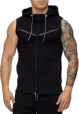 Men Zip Up Workout Tank Tops Bodybuilding Fitness Sleeveless Hooded Vests Lightweight Slim Drawstring Gym Hoodies