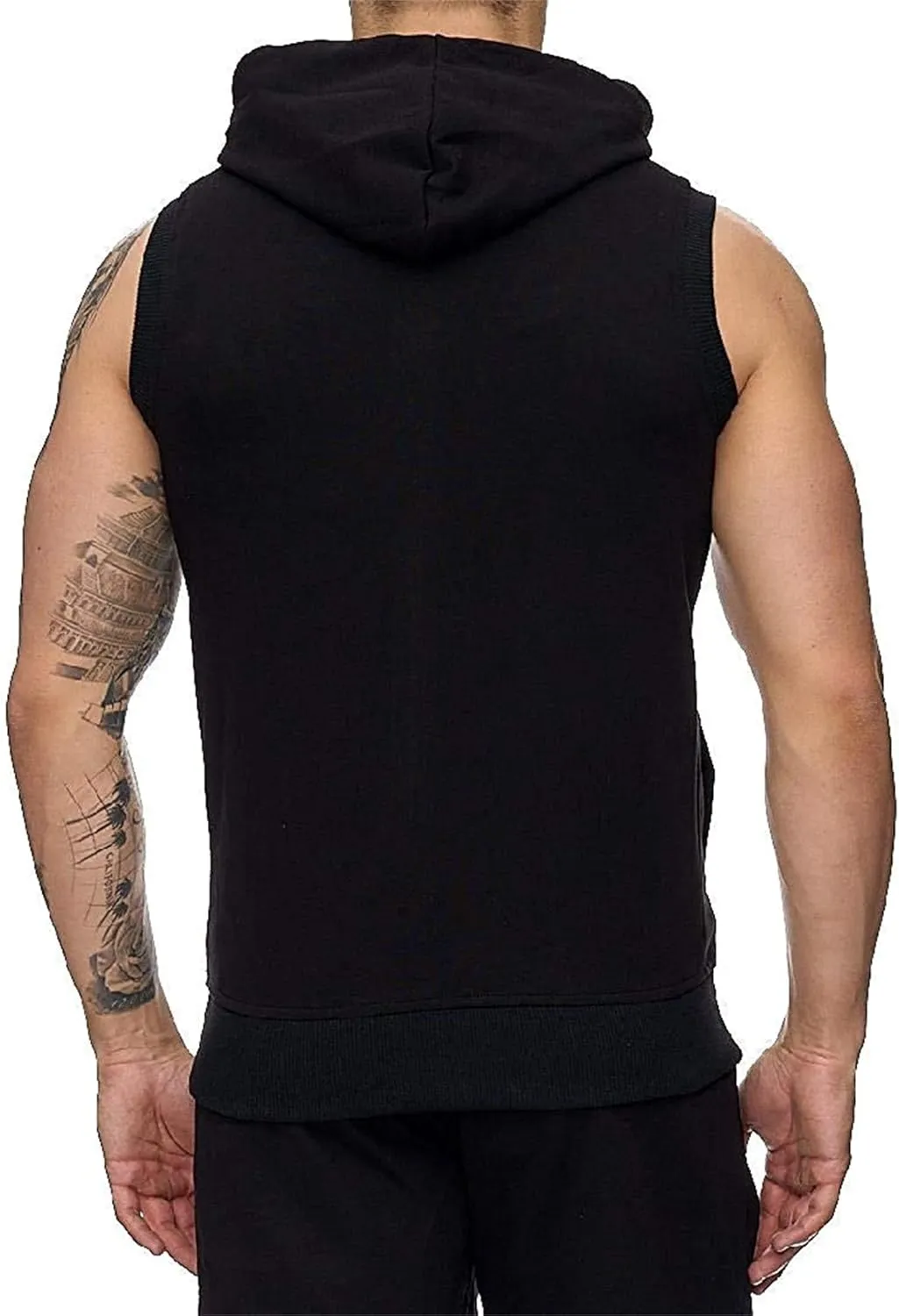 Men Zip Up Workout Tank Tops Bodybuilding Fitness Sleeveless Hooded Vests Lightweight Slim Drawstring Gym Hoodies