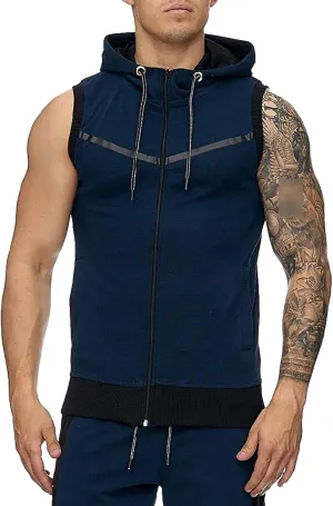 Men Zip Up Workout Tank Tops Bodybuilding Fitness Sleeveless Hooded Vests Lightweight Slim Drawstring Gym Hoodies