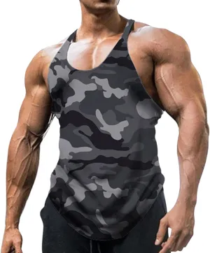 Men's Camo Workout Tank Tops Athletic Sleeveless Muscle Cut Off Shirt Vests Gym Fitness Bodybuilding Quick Dry T-Shirt