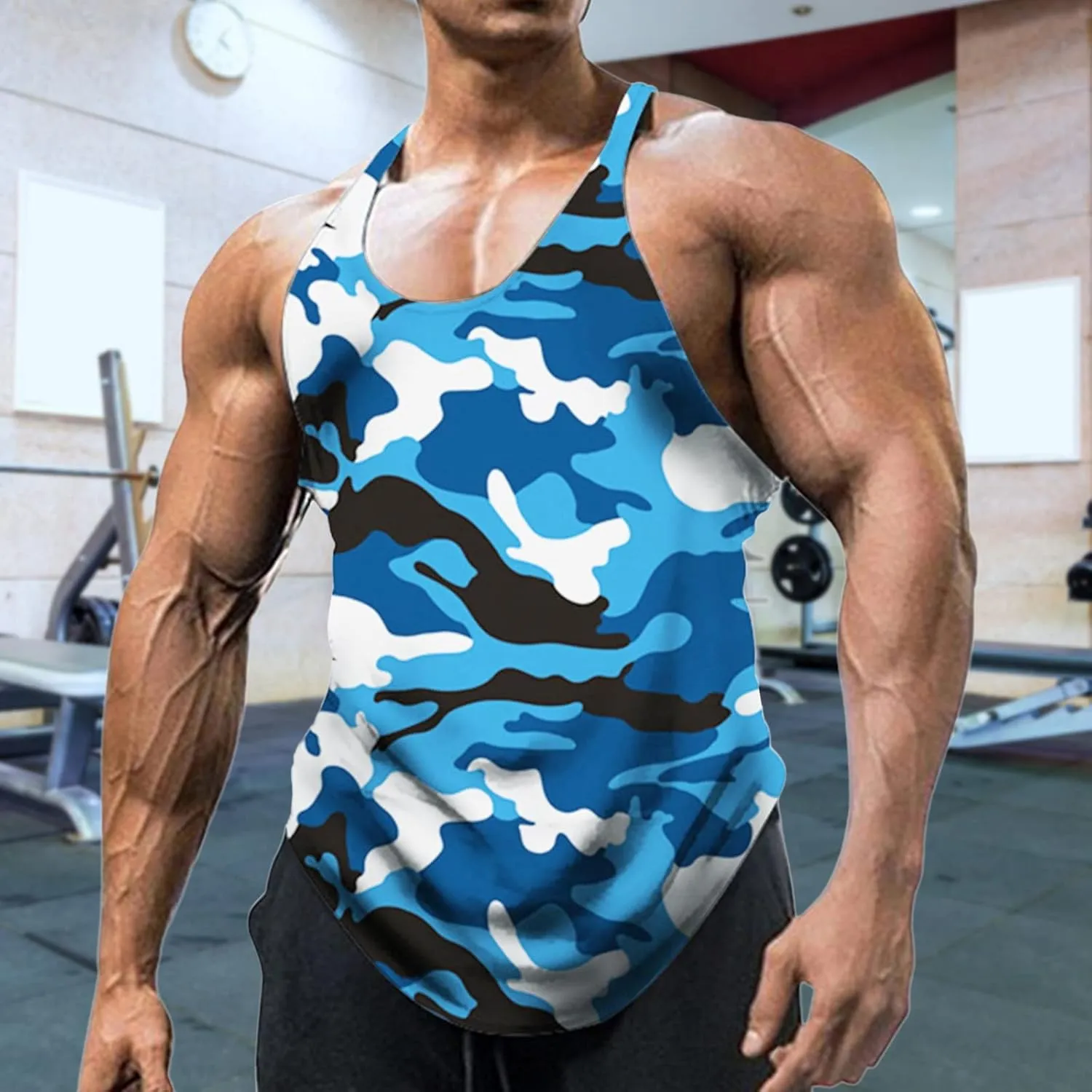 Men's Camo Workout Tank Tops Athletic Sleeveless Muscle Cut Off Shirt Vests Gym Fitness Bodybuilding Quick Dry T-Shirt