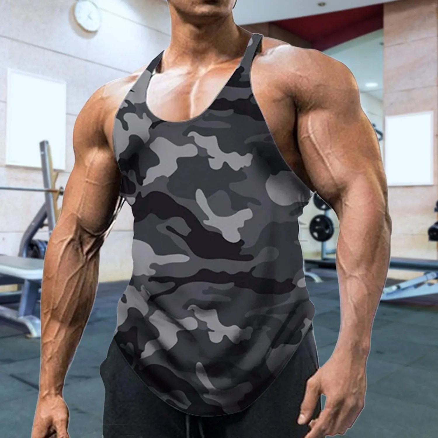 Men's Camo Workout Tank Tops Athletic Sleeveless Muscle Cut Off Shirt Vests Gym Fitness Bodybuilding Quick Dry T-Shirt