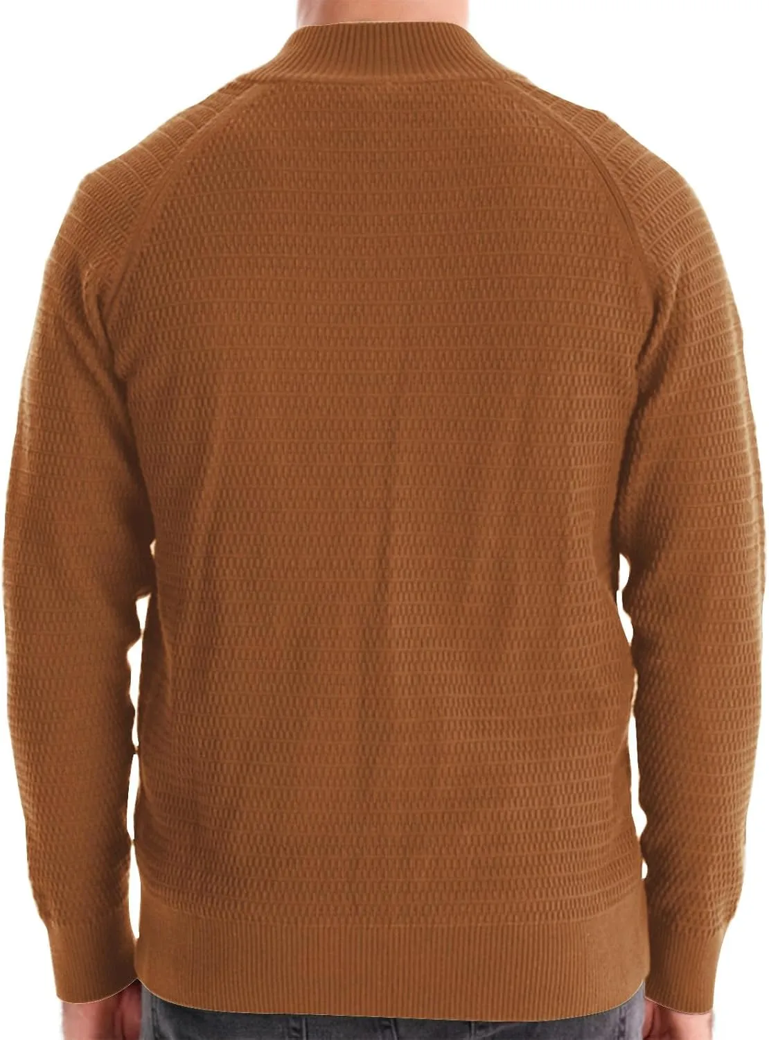 Mens Cardigan Sweater Casual Long Sleeve Mock Neck Button Down Knitted Cardigan Sweaters Jacket with Pockets