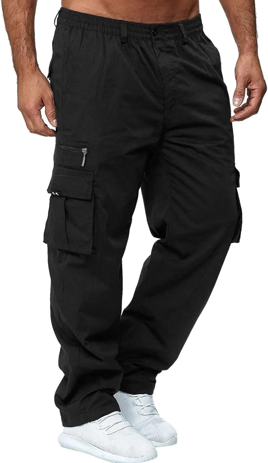 Men's Cargo Sweatpants Open Bottom Hiking Jogger Cargo Sweatpants for Men with Pockets Mens Black Sweatpants