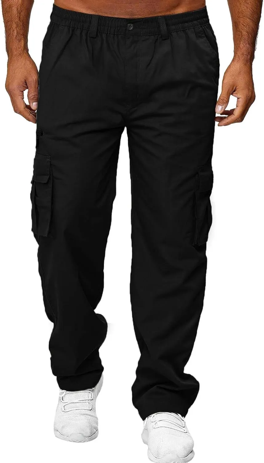 Men's Cargo Sweatpants Open Bottom Hiking Jogger Cargo Sweatpants for Men with Pockets Mens Black Sweatpants