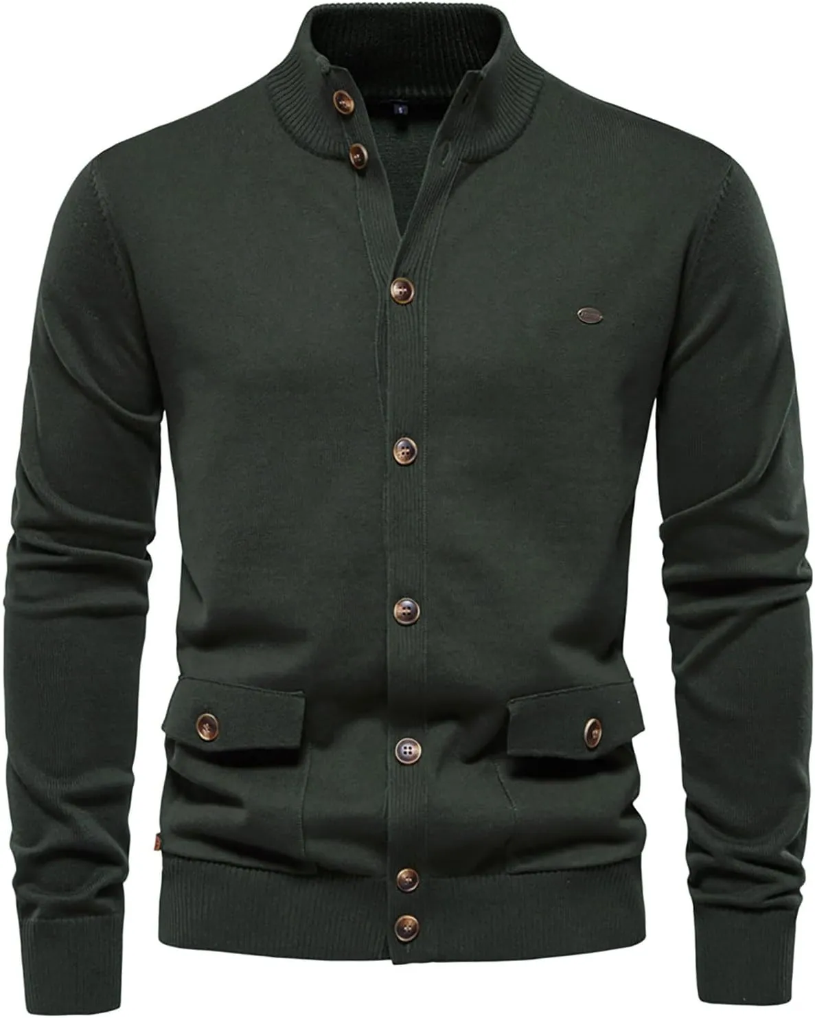 Mens Casual Cardigan Sweater Long Sleeve Mock Neck Button Down Knit Cardigan Sweaters Jacket with Pockets