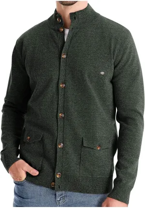 Mens Casual Cardigan Sweater Long Sleeve Mock Neck Button Down Knit Cardigan Sweaters Jacket with Pockets