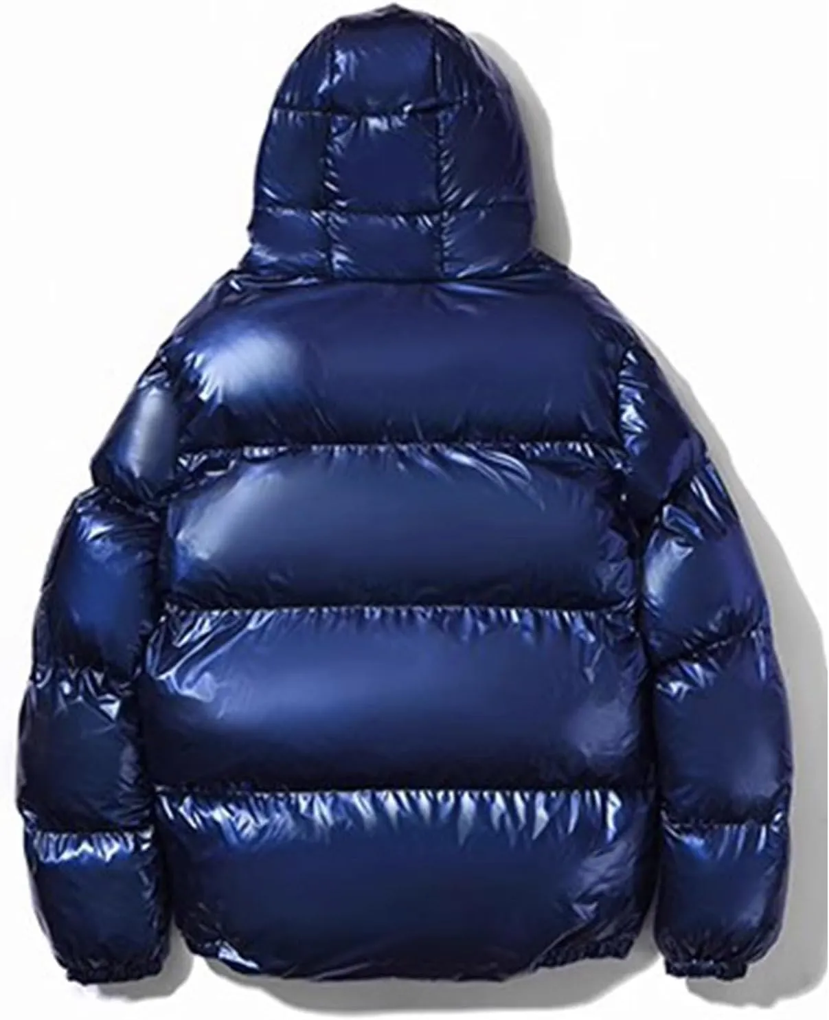 Men's Casual Hooded Full Zip Metallic Shiny Short Bomber Alternative Down Coat Lightweight Warm Windproof Puffer Jacket