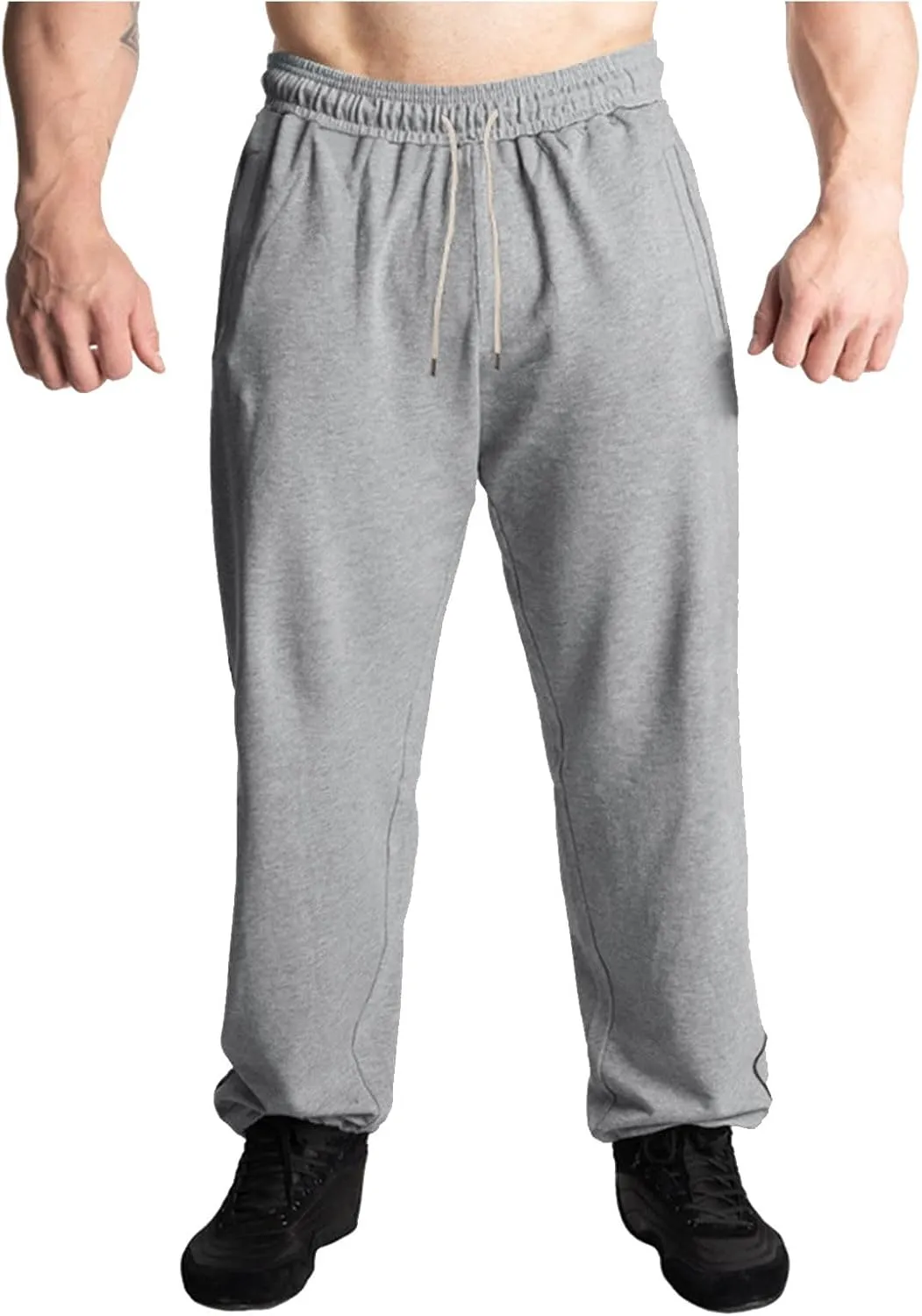 Men's Casual Pants Elastic Waist Drawstring Joggers Sports Pants Lightweight Loose Fit Straight Trousers with Pockets