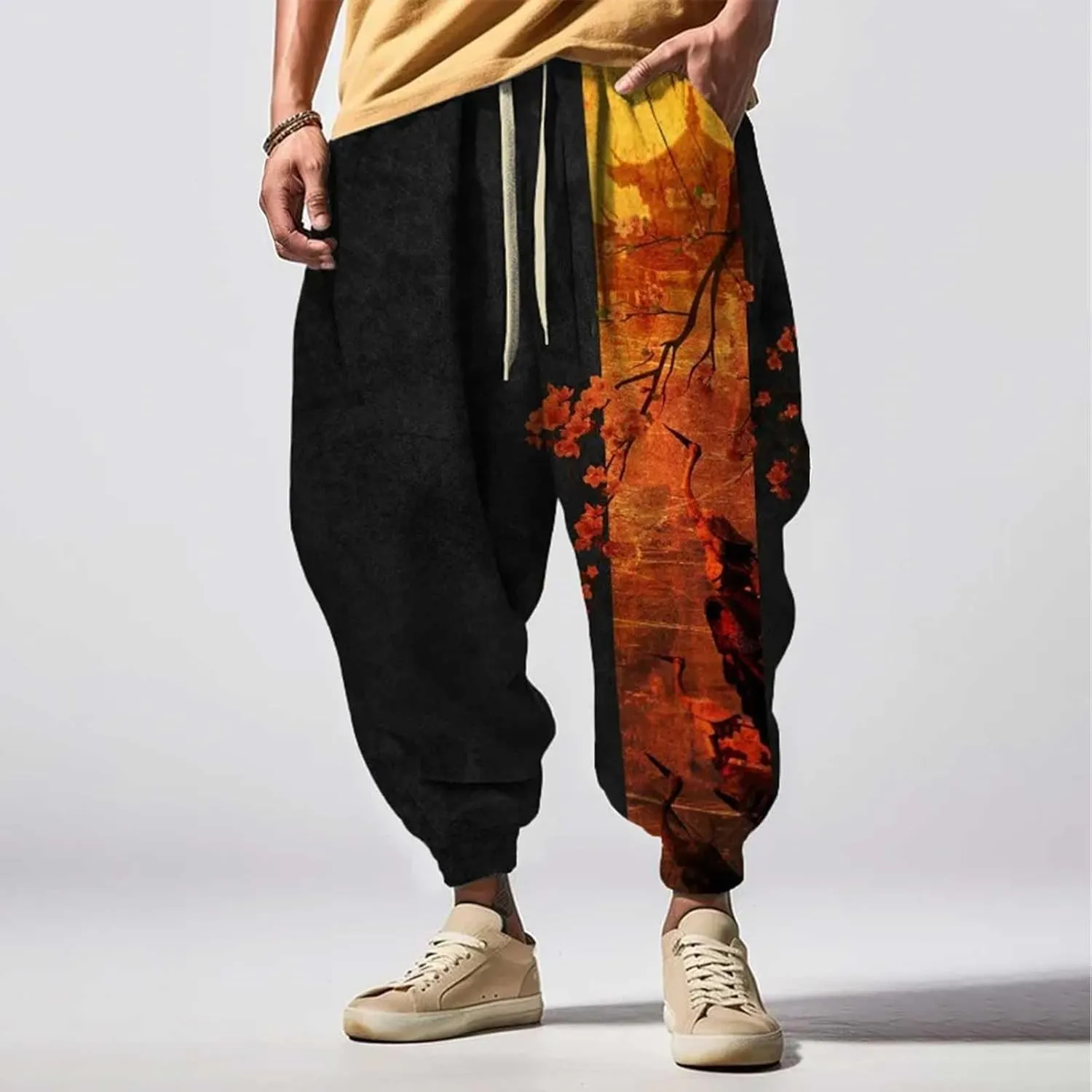 Men's Elastic Waist Hiking Pants Water Resistant Sweatpants Athletic Sweatpants with Pockets Loose Sweatpants for
