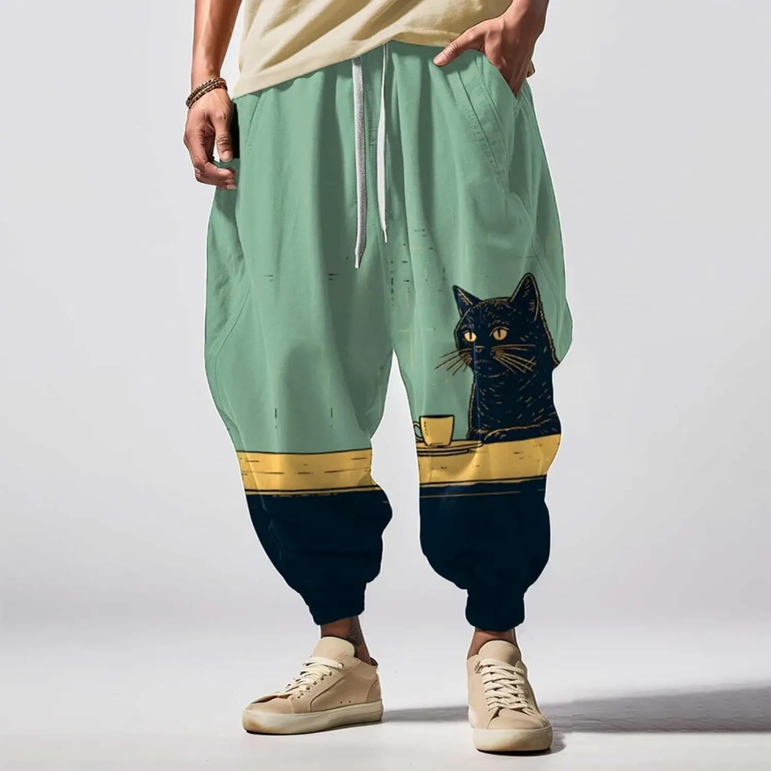 Men's Elastic Waist Hiking Pants Water Resistant Sweatpants Athletic Sweatpants with Pockets Loose Sweatpants for