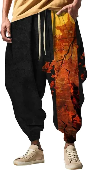 Men's Elastic Waist Hiking Pants Water Resistant Sweatpants Athletic Sweatpants with Pockets Loose Sweatpants for
