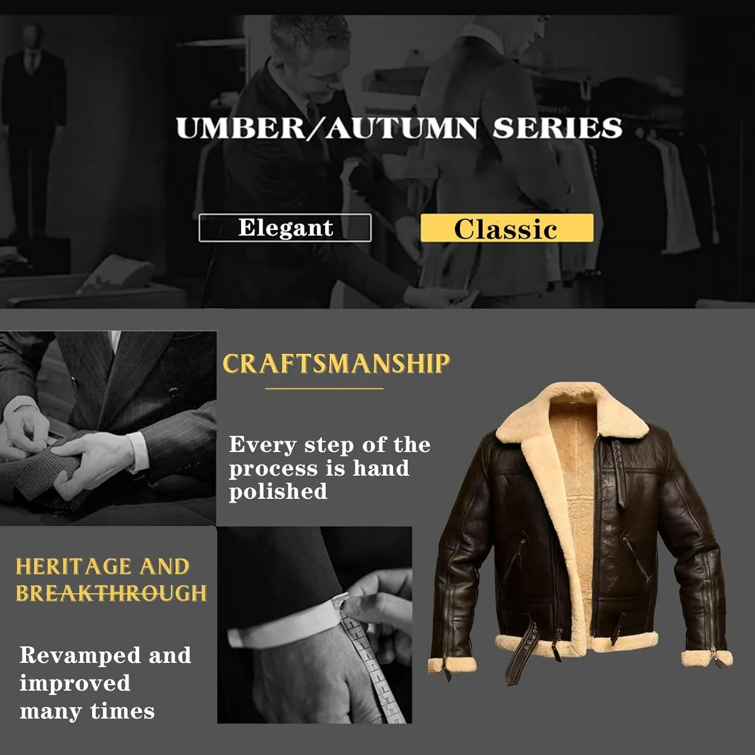 Men's Lamb Wool Bomber Coat Faux Leather Sherpa Fleece Lined Jackets Dermis Suede Warm Winter Biker Coat＋(Necklaces)