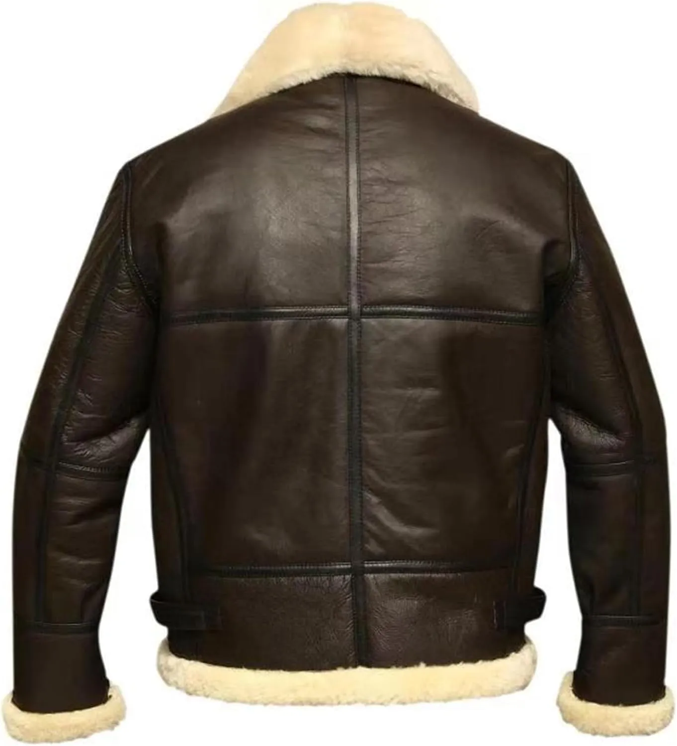 Men's Lamb Wool Bomber Coat Faux Leather Sherpa Fleece Lined Jackets Dermis Suede Warm Winter Biker Coat＋(Necklaces)