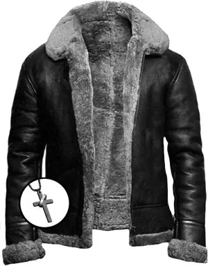 Men's Lamb Wool Bomber Coat Leather Sherpa Fleece Lined Jackets Heavyweight Suede Warm Winter Biker Coat Necklaces