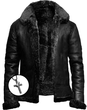 Men's Lamb Wool Bomber Coat Leather Sherpa Fleece Lined Jackets Heavyweight Suede Warm Winter Biker Coat Necklaces