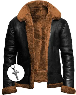 Men's Lamb Wool Bomber Coat Leather Sherpa Fleece Lined Jackets Heavyweight Suede Warm Winter Biker Coat Necklaces