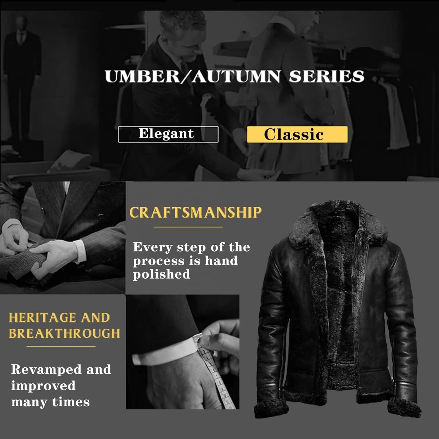 Men's Lamb Wool Bomber Coat Leather Sherpa Fleece Lined Jackets Heavyweight Suede Warm Winter Biker Coat Necklaces