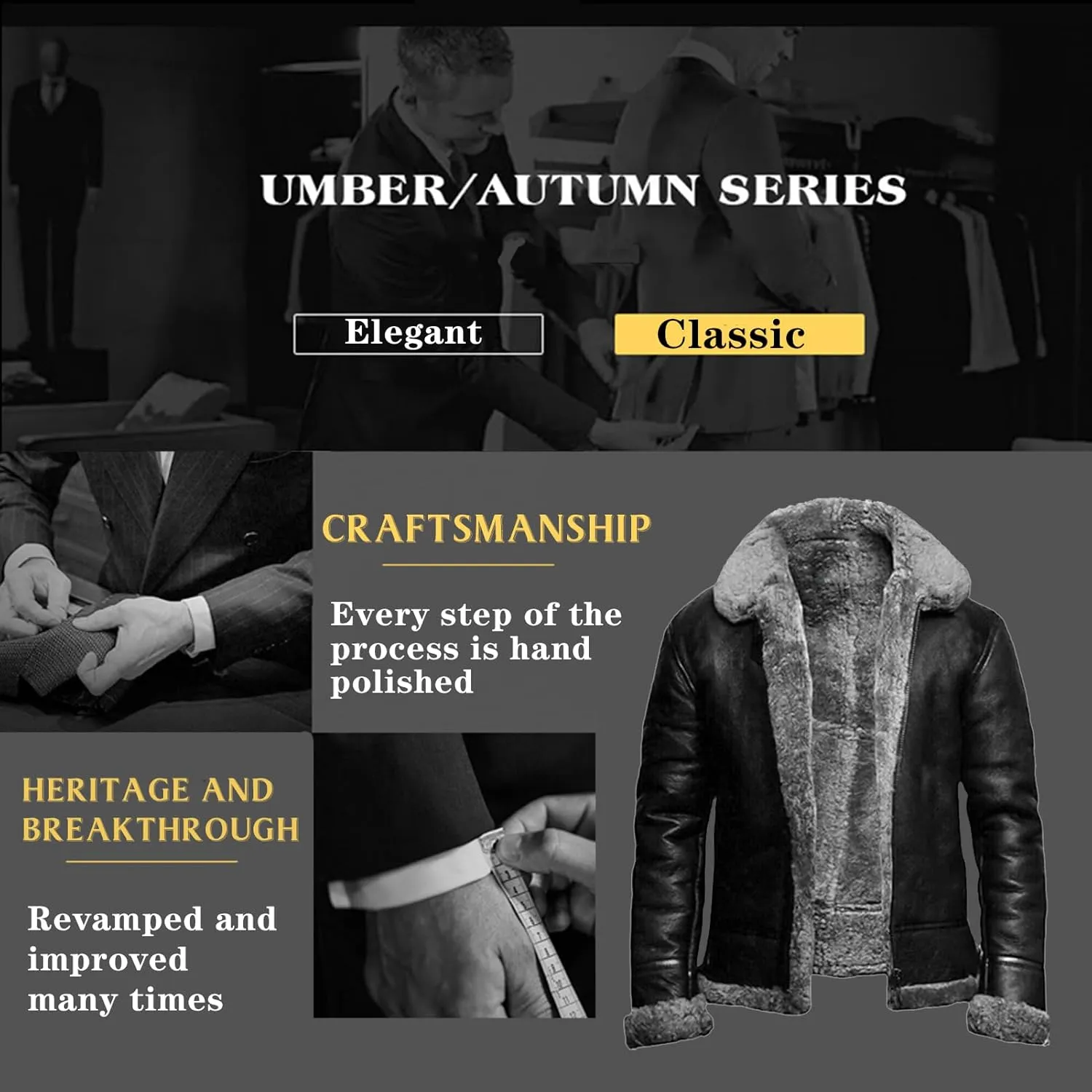 Men's Lamb Wool Bomber Coat Leather Sherpa Fleece Lined Jackets Heavyweight Suede Warm Winter Biker Coat Necklaces