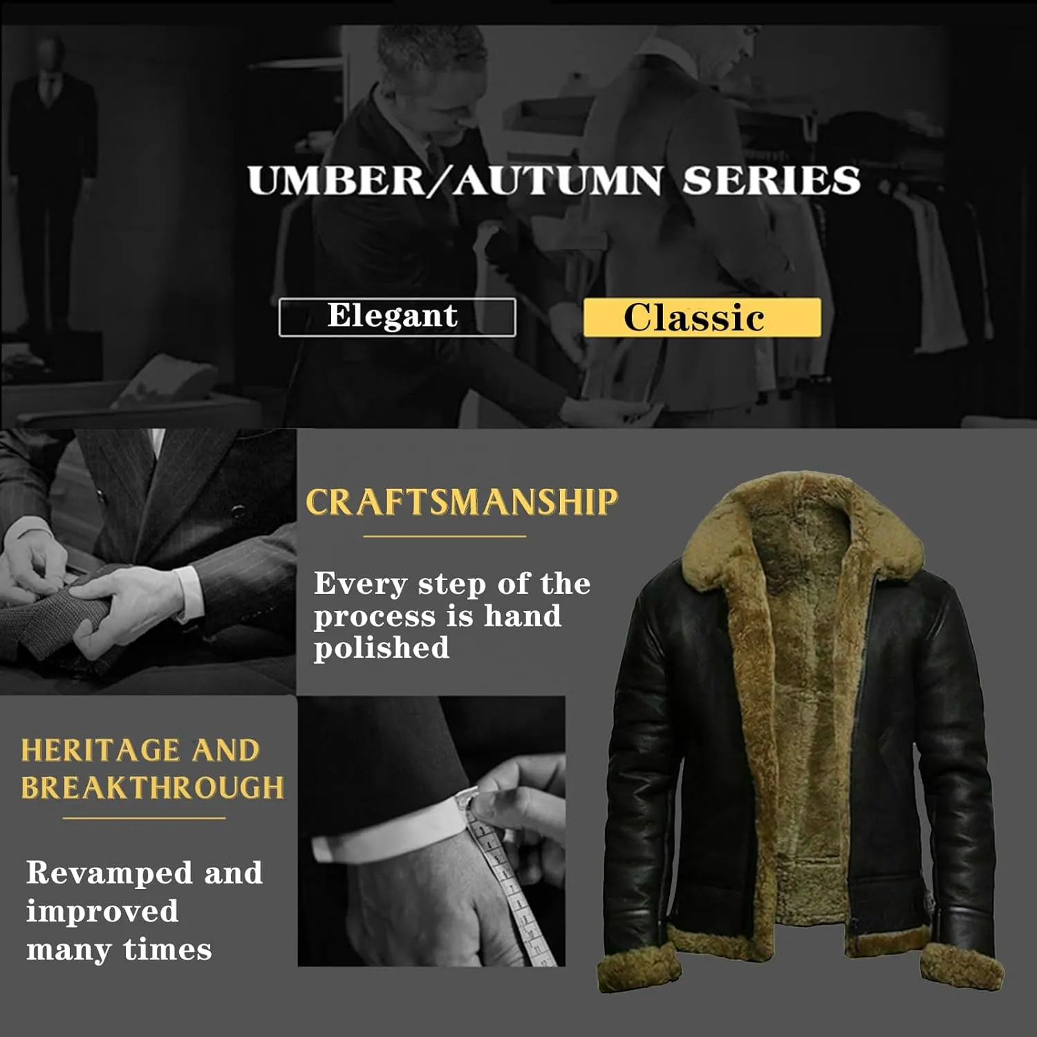 Men's Lamb Wool Bomber Coat Leather Sherpa Fleece Lined Jackets Heavyweight Suede Warm Winter Biker Coat Necklaces