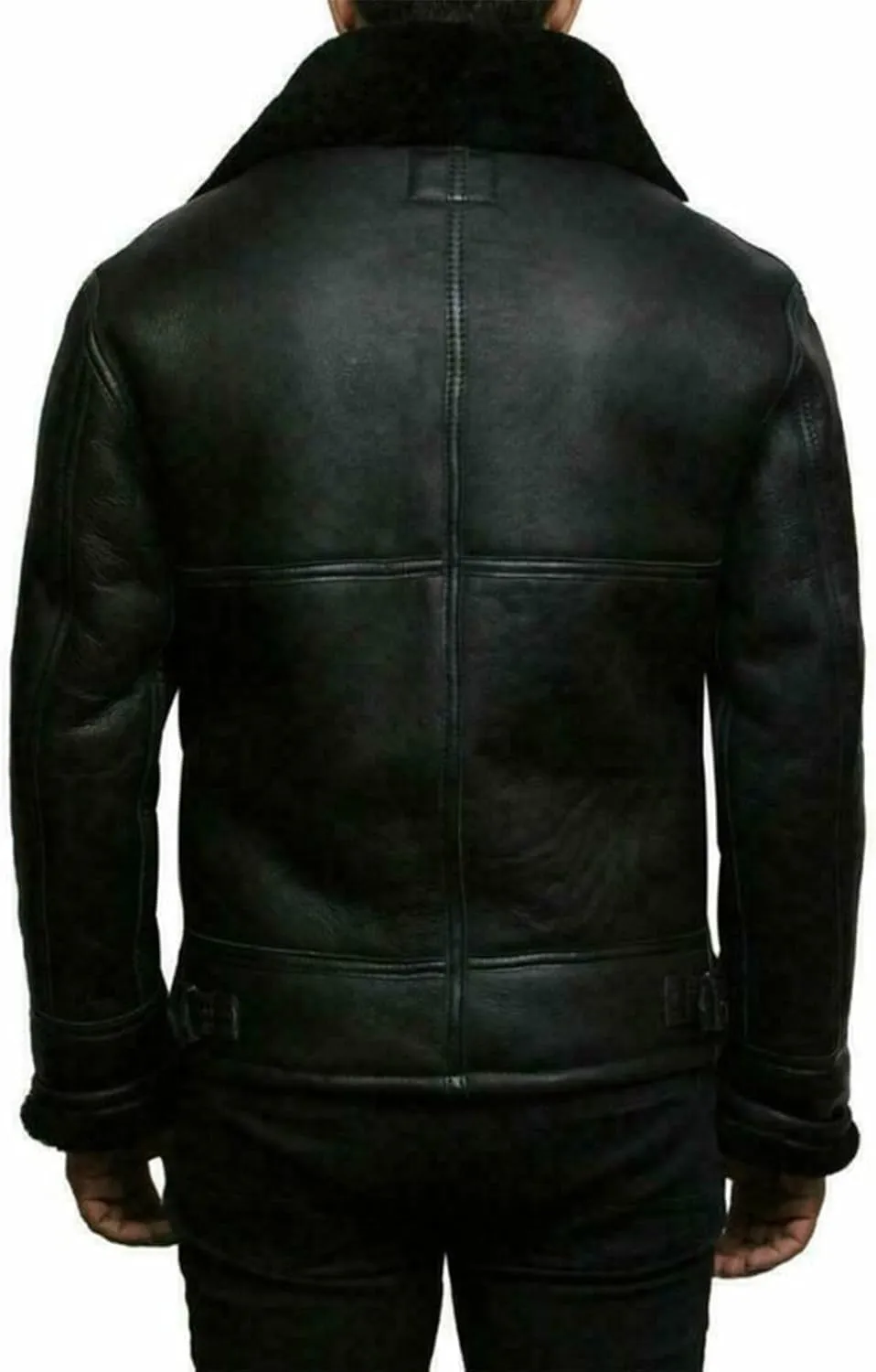 Men's Lamb Wool Bomber Coat Leather Sherpa Fleece Lined Jackets Heavyweight Suede Warm Winter Biker Coat Necklaces