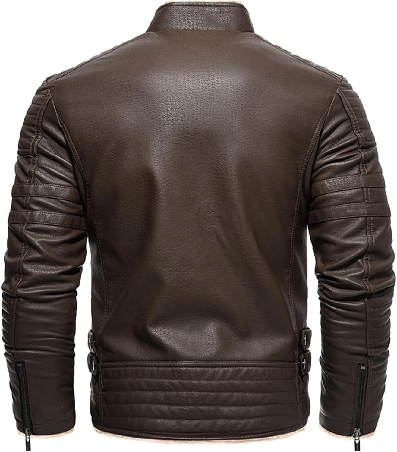 Men's Lamb Wool Bomber Coat Leather Sherpa Fleece Lined Jackets Heavyweight Suede Warm Winter Biker Coat＋Necklaces