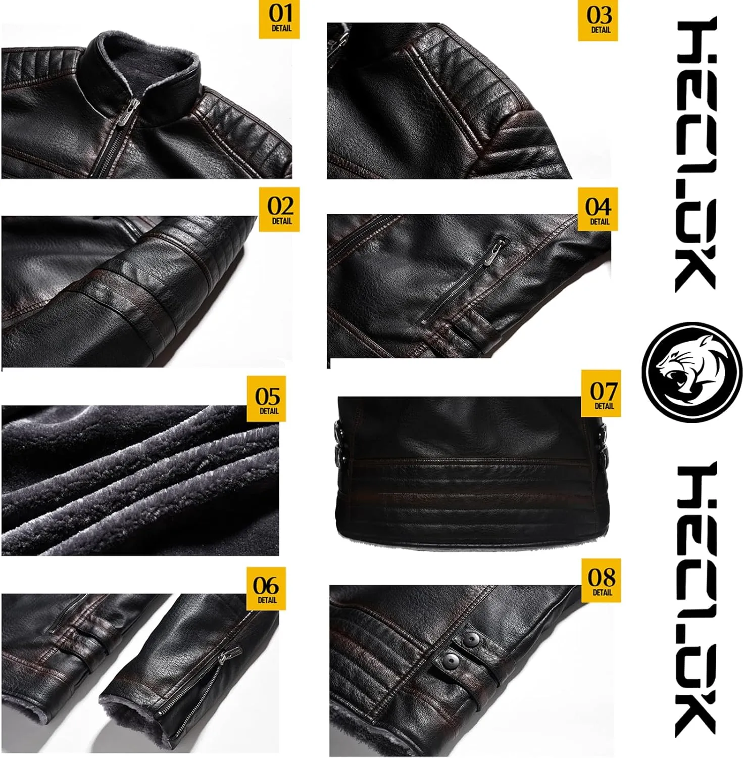 Men's Lamb Wool Bomber Coat Leather Sherpa Fleece Lined Jackets Heavyweight Suede Warm Winter Biker Coat＋Necklaces