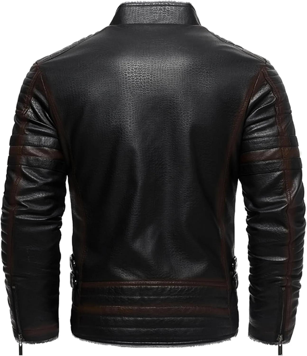 Men's Lamb Wool Bomber Coat Leather Sherpa Fleece Lined Jackets Heavyweight Suede Warm Winter Biker Coat＋Necklaces