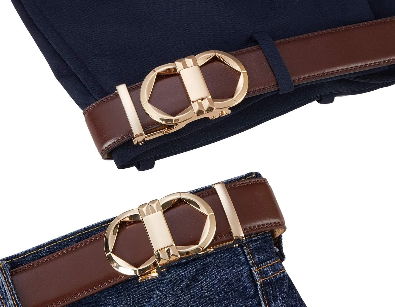 Men's Leather Designer Belt with Fashion Comfort Click Buckle Exact Fit