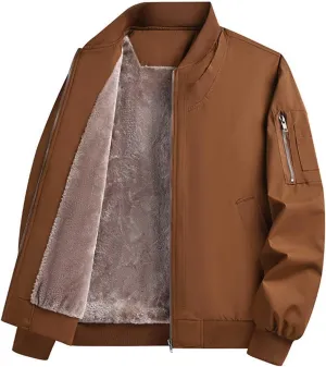 Mens Sherpa Fleece Lined Jacket Thick Winter Warm Coat Fashion Stand Collar Full Zip Bomber Jacket with Pockets