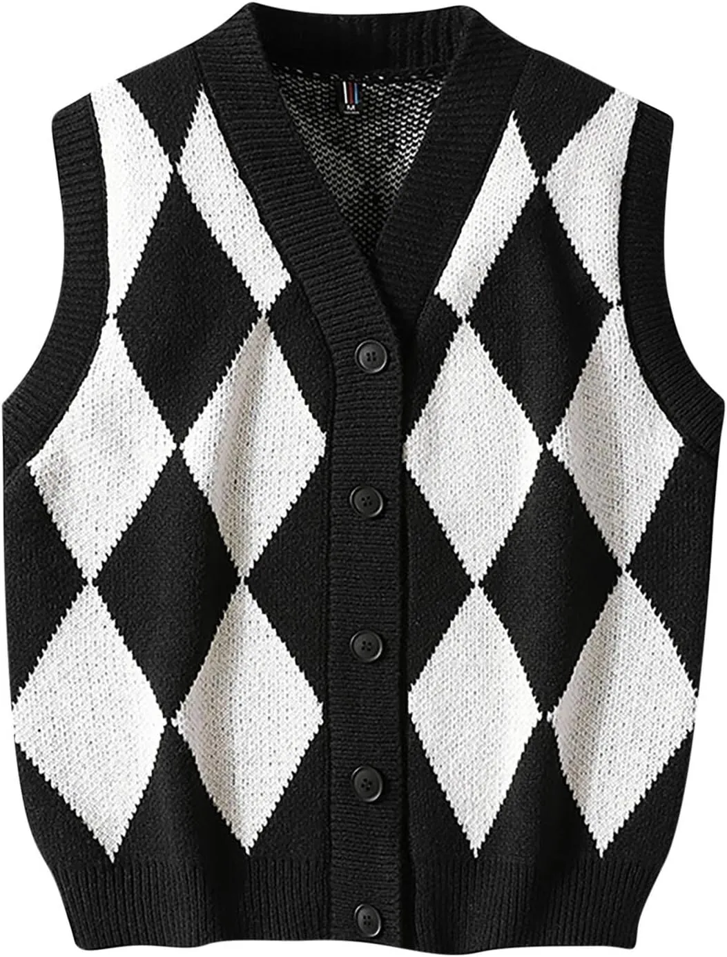 Mens Sleeveless Argyle Sweater Vest V-Neck Casual Knit Button Down Cardigan Vest Lightweight Slim Fit Vest