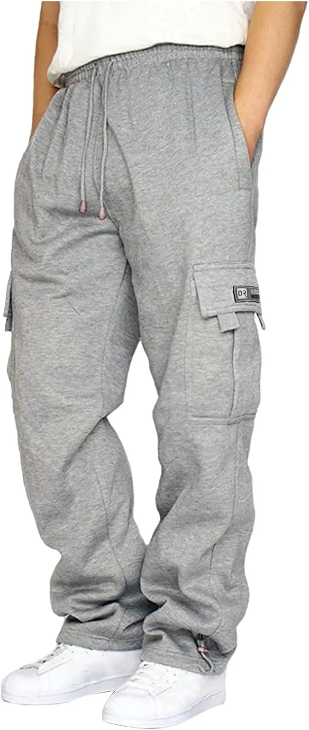 Mens Sweatpants Joggers Baggy Sweatpants Cargo Straight Leg Elastic Waist Pants Casual Drawstring Sweatpants