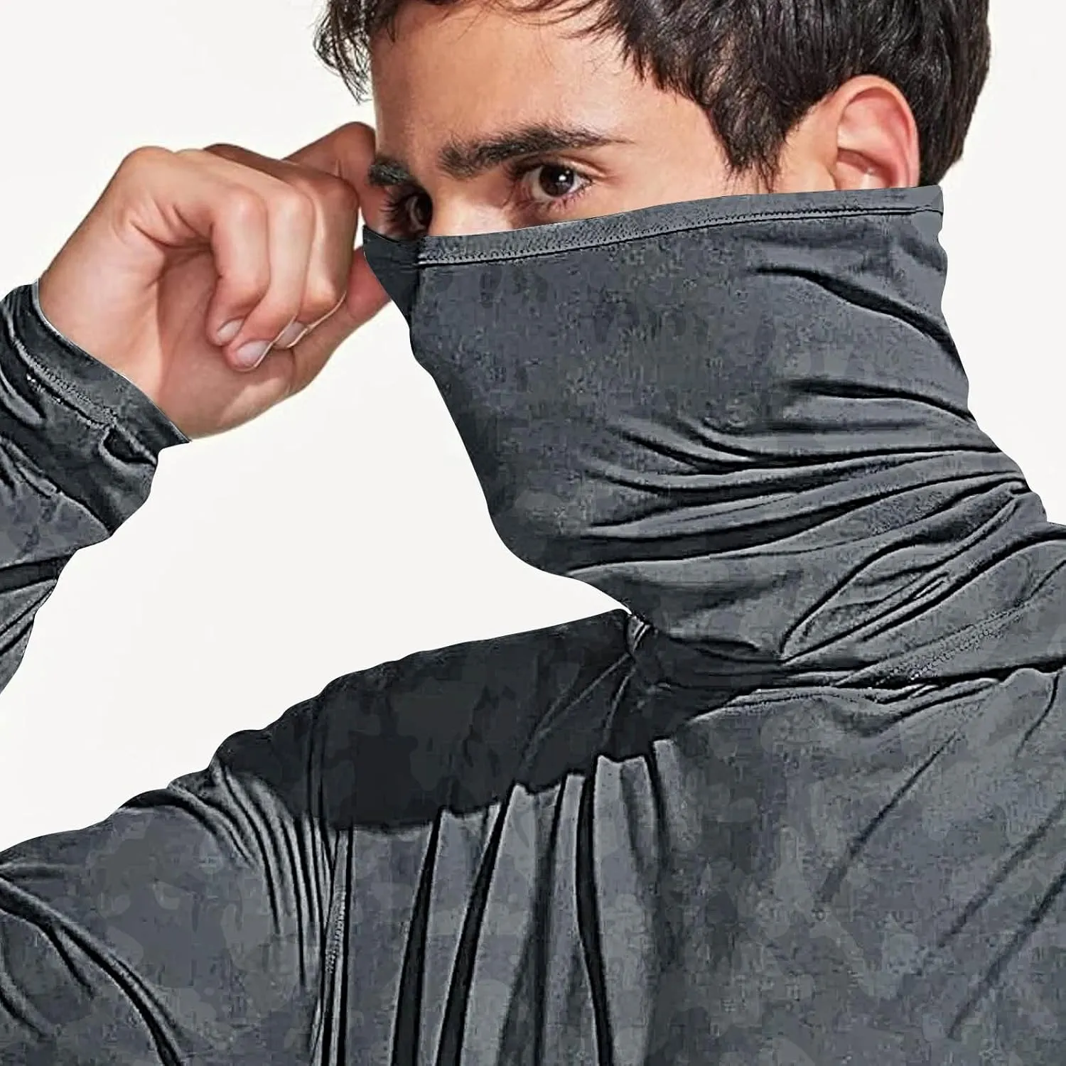 Men's UPF 50  Sun Protection Shirt with Mask Lightweight Long Sleeve Hooded Cooling Hiking Fishing Performance Shirts
