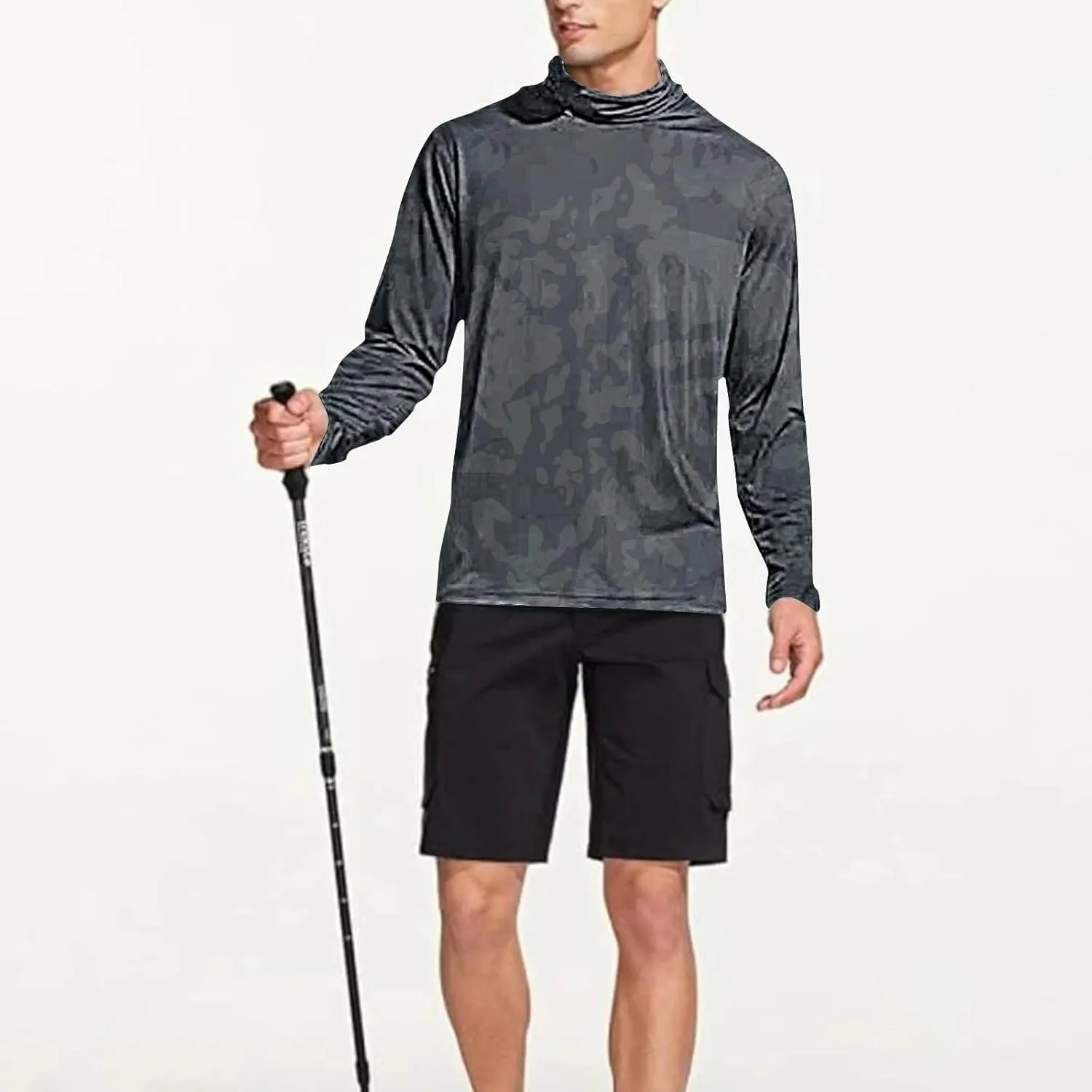 Men's UPF 50  Sun Protection Shirt with Mask Lightweight Long Sleeve Hooded Cooling Hiking Fishing Performance Shirts
