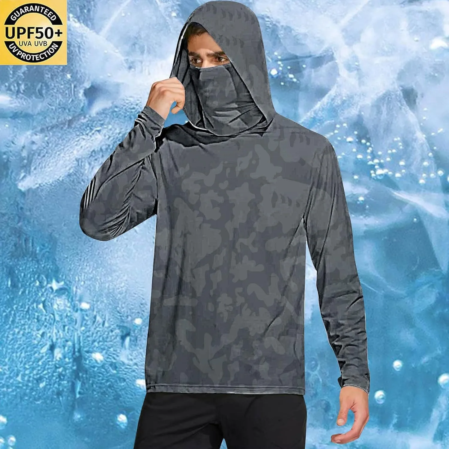 Men's UPF 50  Sun Protection Shirt with Mask Lightweight Long Sleeve Hooded Cooling Hiking Fishing Performance Shirts