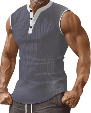 Men's Waffle Tank Tops Athletic Bodybuilding Gym Sleeveless Workout Muscle Cut Off Shirts Drying Compression Shirt