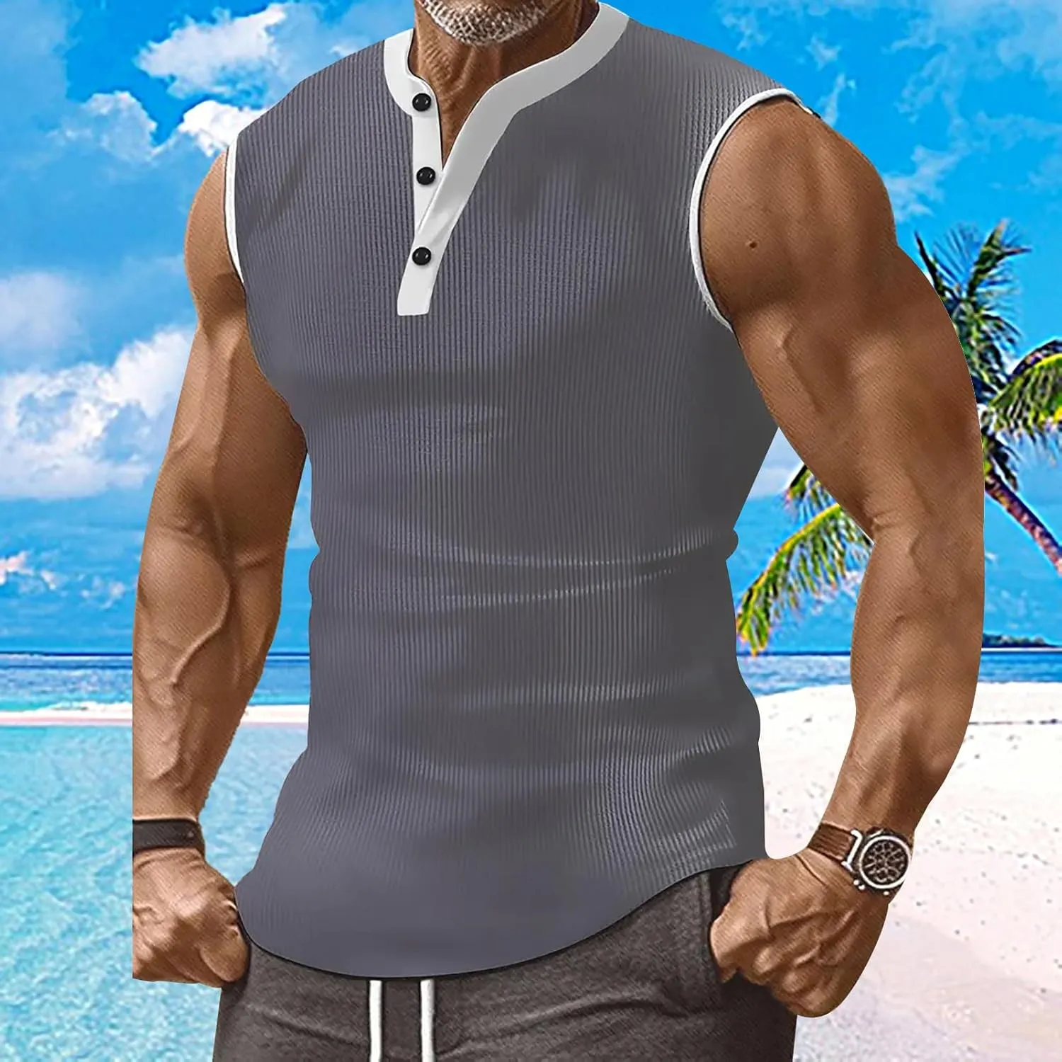 Men's Waffle Tank Tops Athletic Bodybuilding Gym Sleeveless Workout Muscle Cut Off Shirts Drying Compression Shirt