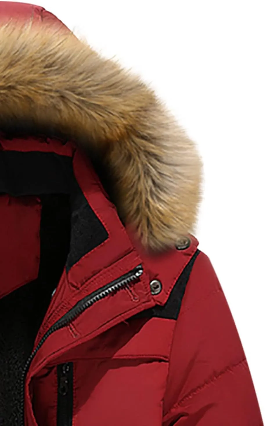 Men's Winter Puffer Jacket Quilted Thickened Down Coat Insulated and Water-Resistant Solid Parka with Removable Hood